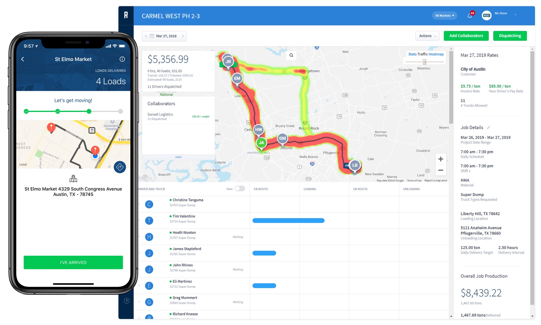 Two examples of mapping information, shown on a phone and via a webpage dashboard