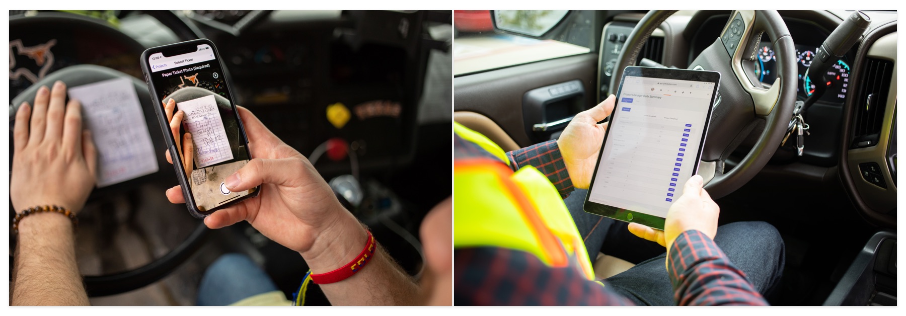 Two drivers using mobile devices while in vehicles